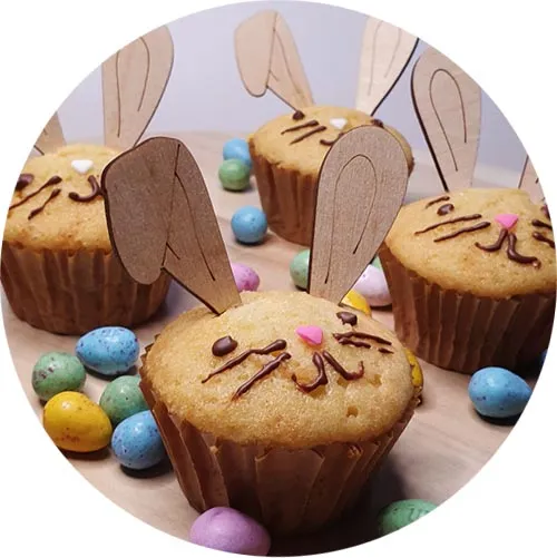 MooiHout Påske cupcake pynt kaninører træ
