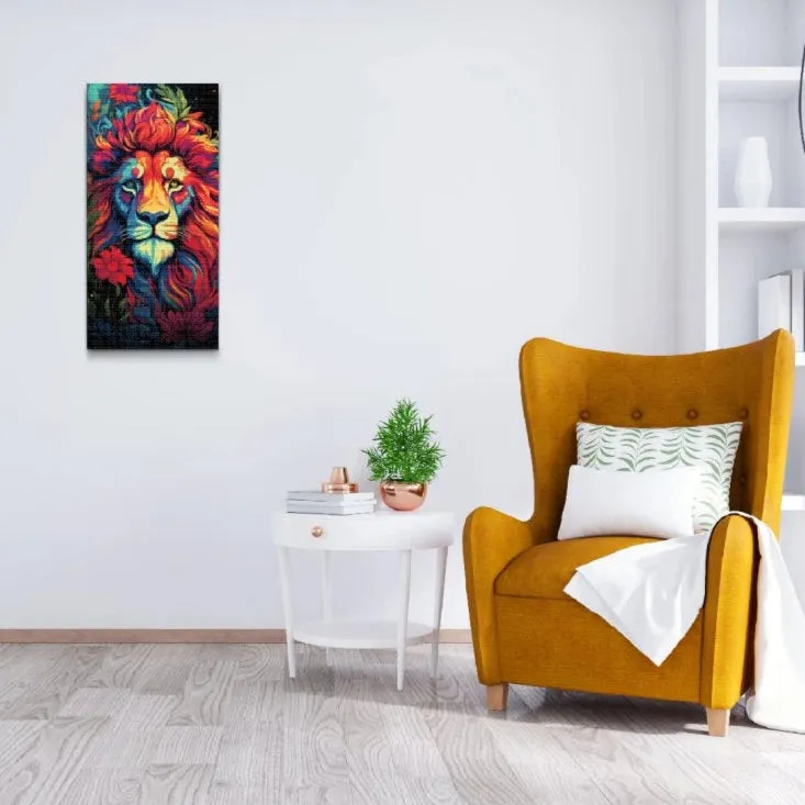 Road2Art Diamond Paint Blomstrende Løve diamantmaleri 40x80