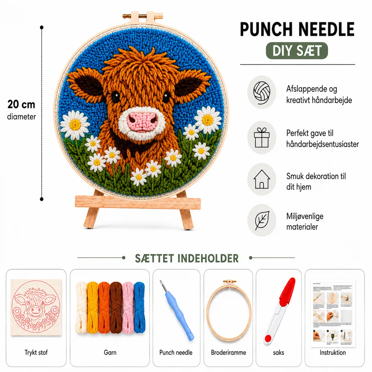 craftsy.dk Punch Needle Lille Kalv broderisæt 20 cm kalv