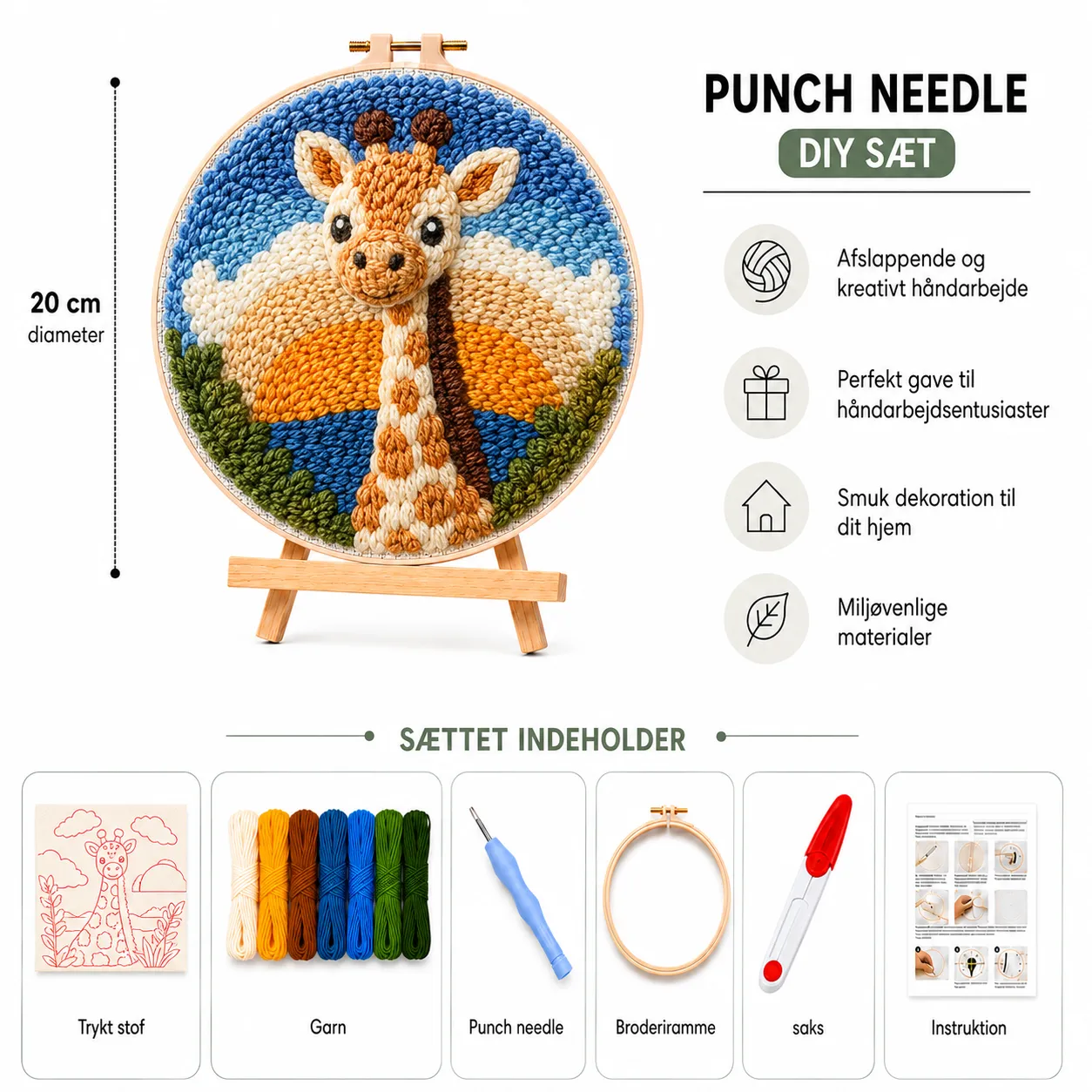 Craftsy Sød Giraf punch needle 20 cm broderisæt børn