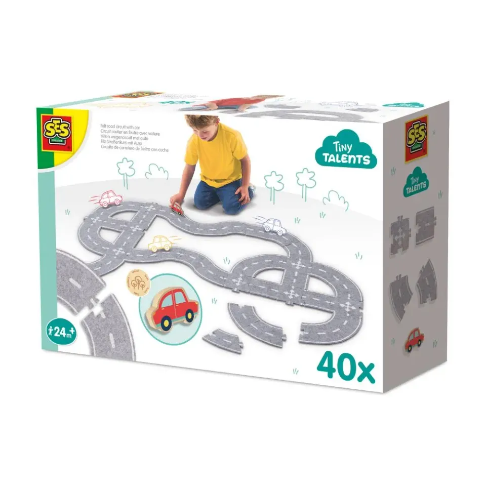 SES Creative filt vejsæt legesæt 40 dele bil