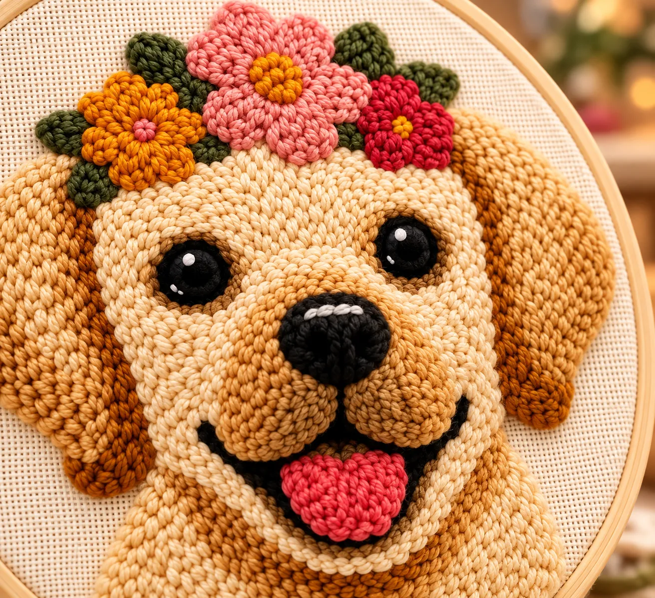 craftsy.dk Sød Hund punch needle sæt 20 cm blomsterkrans
