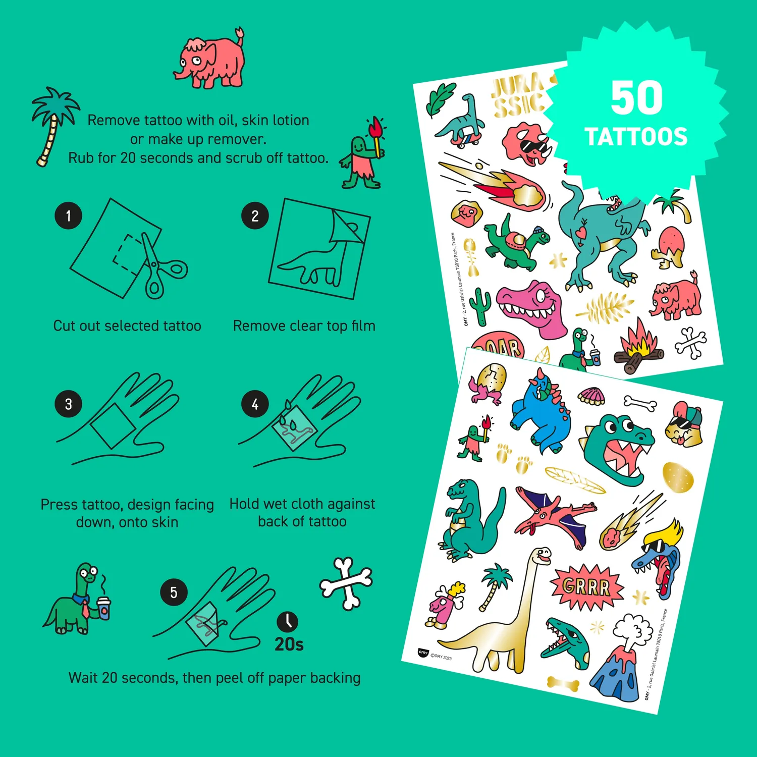 OMY Dinos TAT02 tatoveringer 50 stk fluo