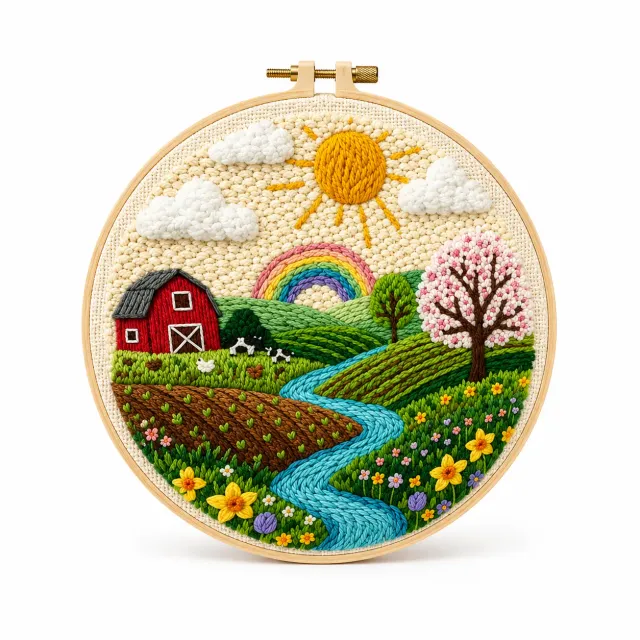 Craftsy Idyllisk Landskab Regnbue punch needle sæt 20 cm