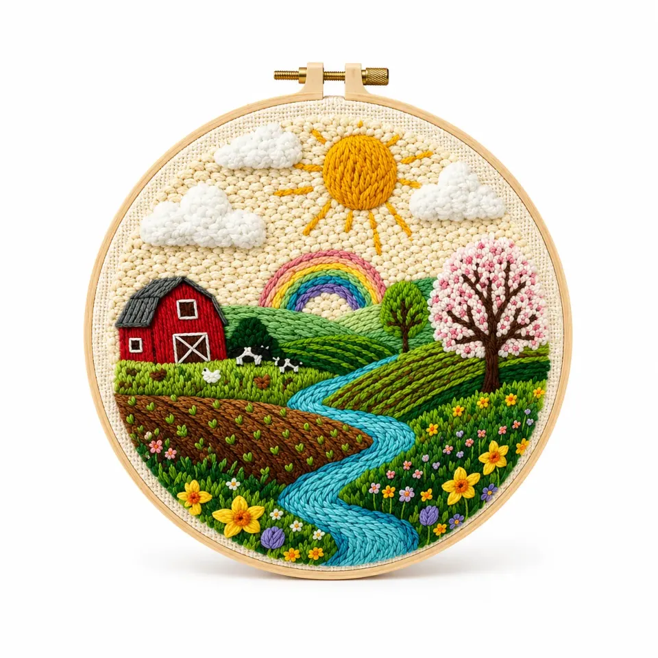 Craftsy Idyllisk Landskab Regnbue punch needle sæt 20 cm