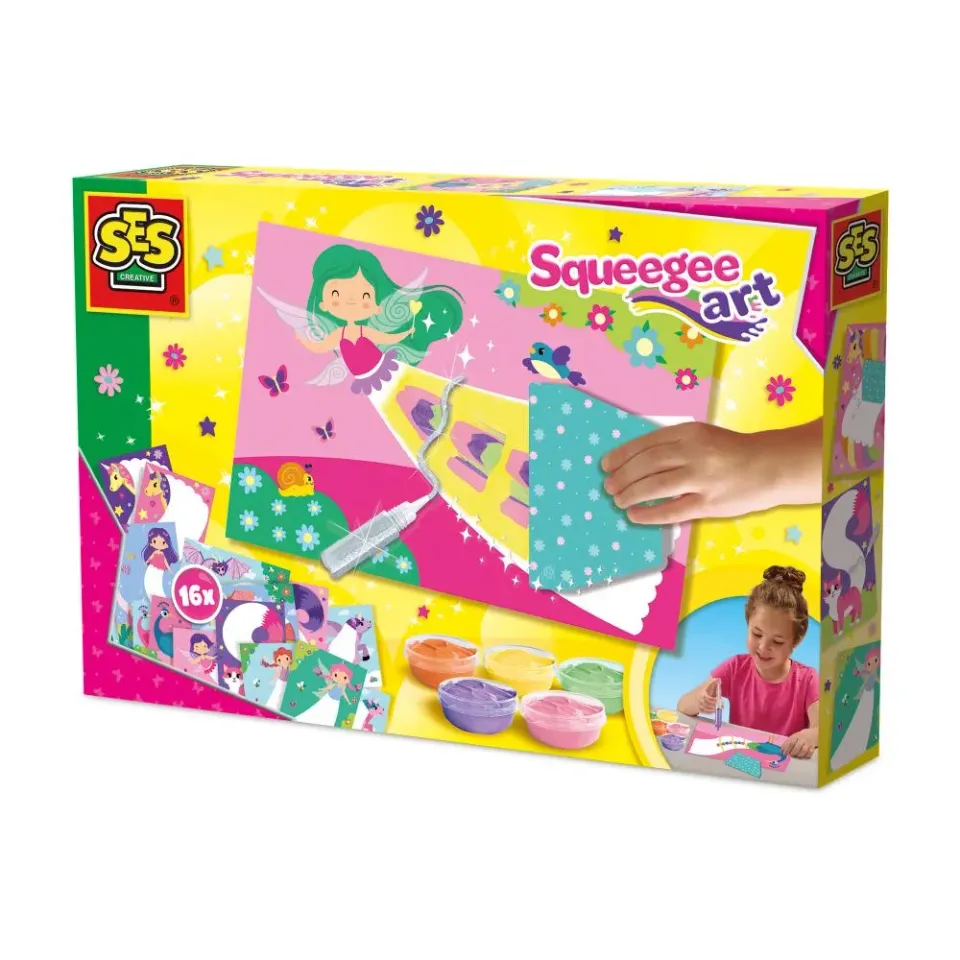 SES Creative Squeegee Art malesæt 16 kort med glitterlim