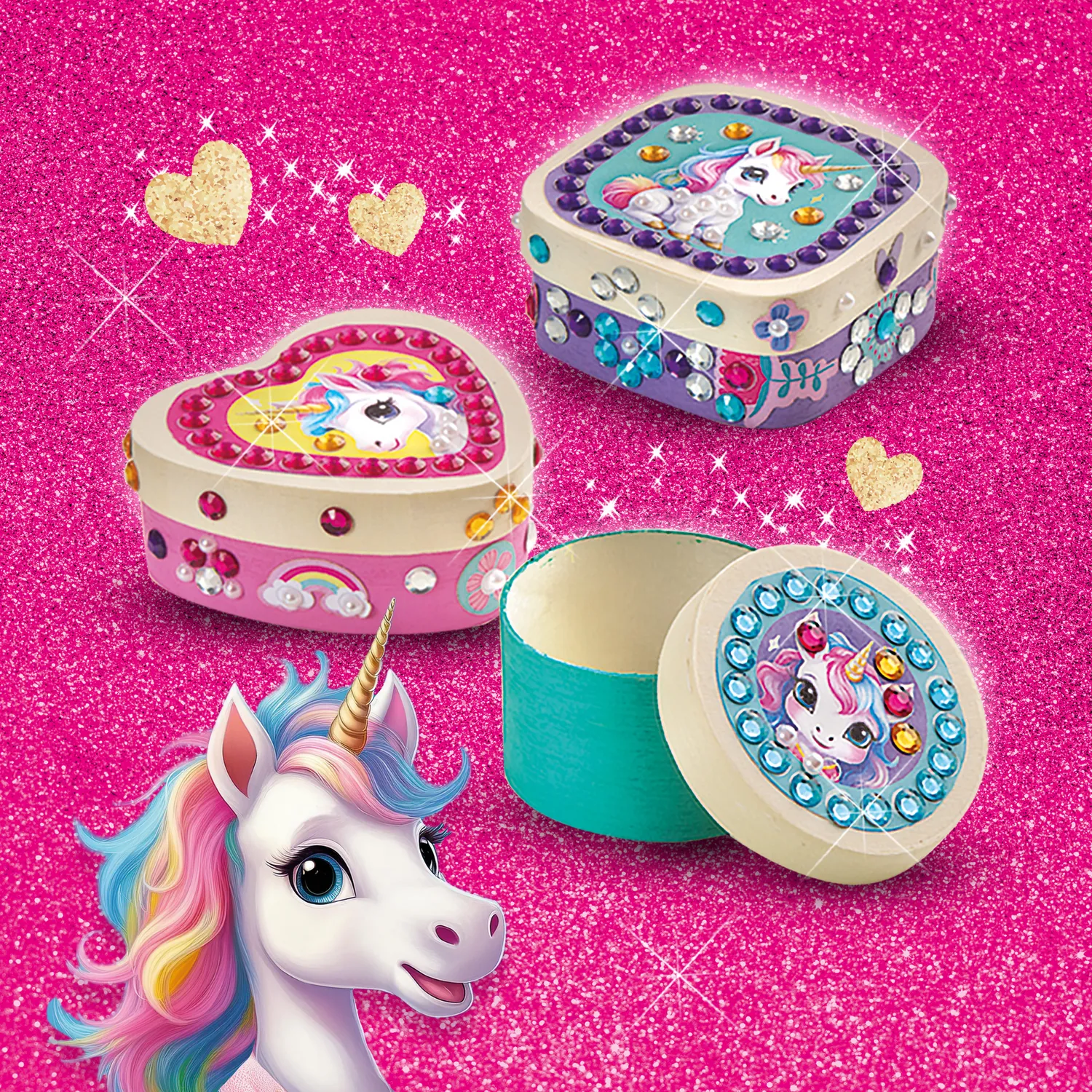 SES Creative Unicorn diamond painting smykkeskrin 3 stk