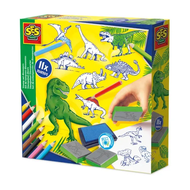 SES Creative Dino stempelsæt foamstempler 11 stk 3 farver