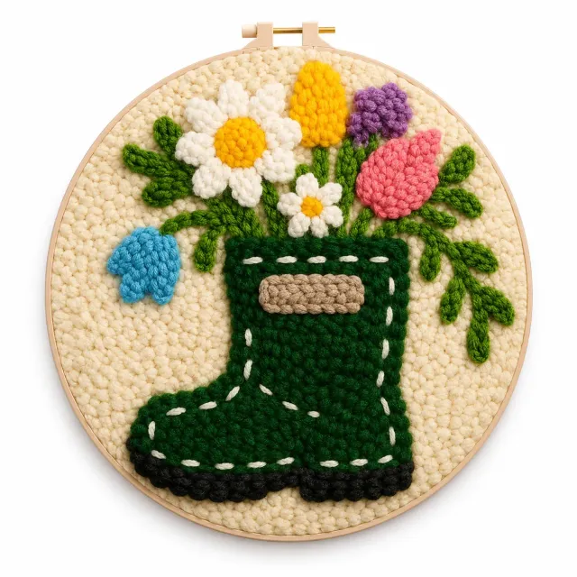 craftsy.dk Blomsterstøvle punch needle sæt 20 cm blomster