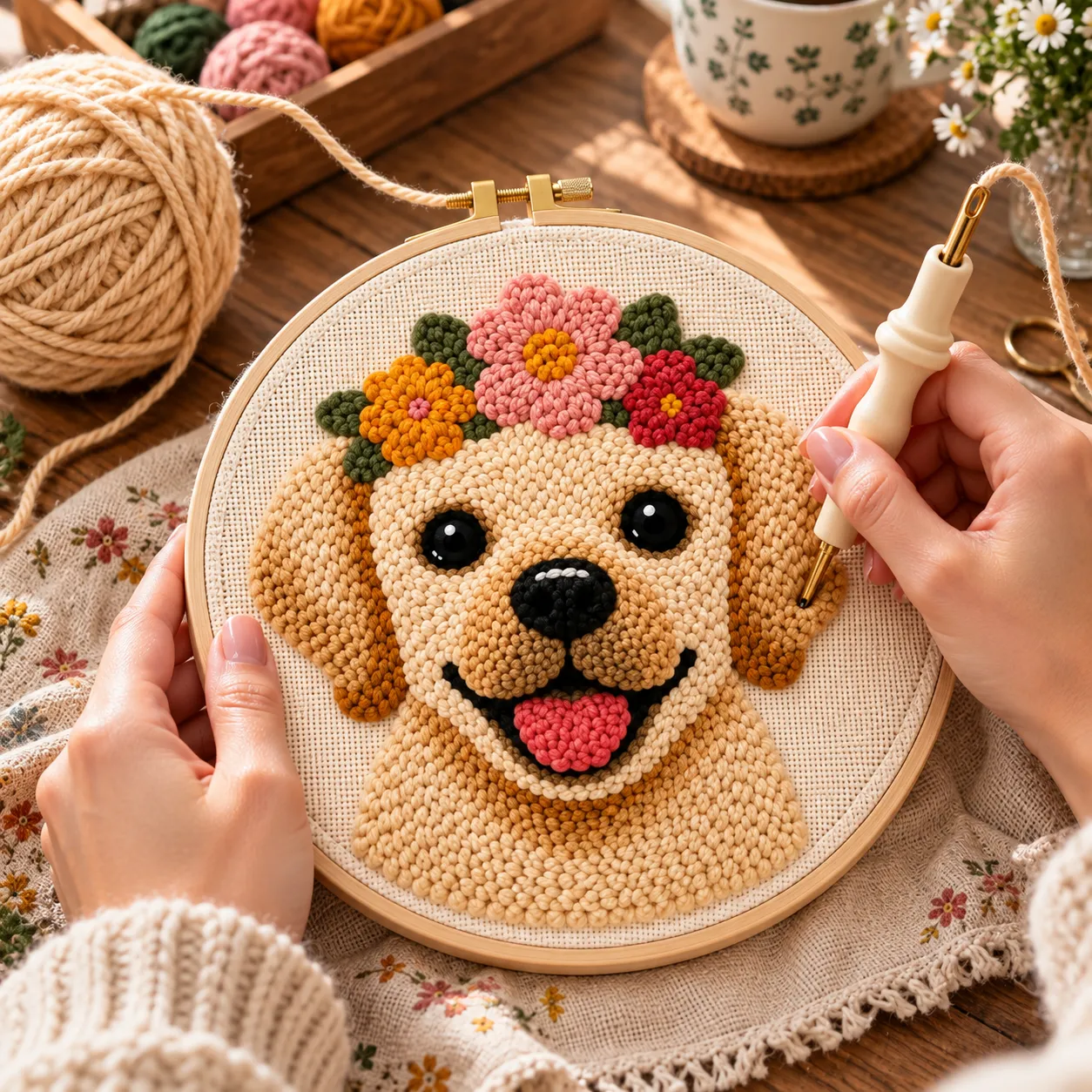 craftsy.dk Sød Hund punch needle sæt 20 cm blomsterkrans