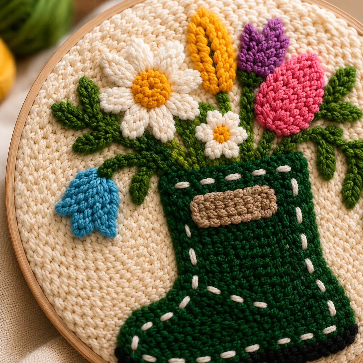 craftsy.dk Blomsterstøvle punch needle sæt 20 cm blomster