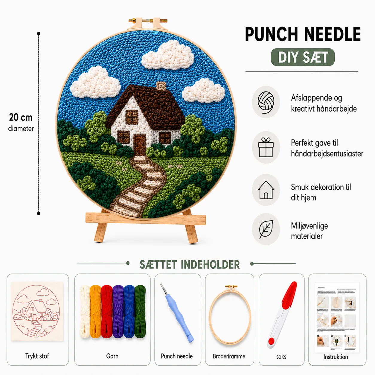 craftsy.dk Punch Needle Hyggeligt Hus sæt 20 cm landskab
