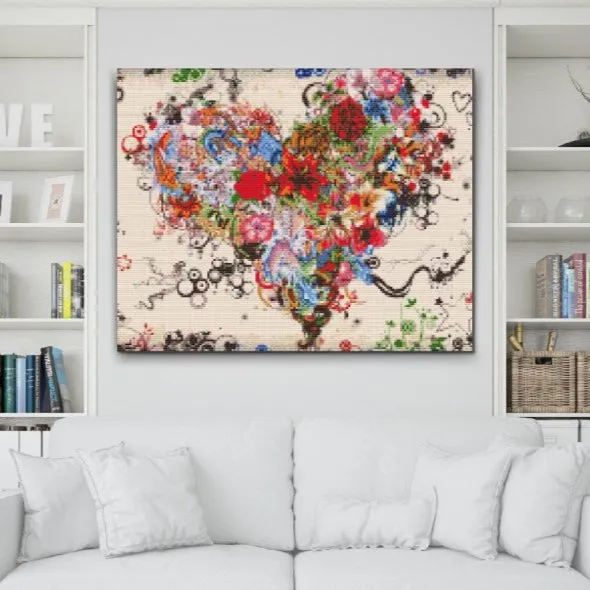 Road2Art Hjerte med Blomster diamond paint 30x40 cm firkantede