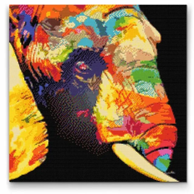 Road2Art Farverig Elefant diamond paint 50x50 cm firkantet