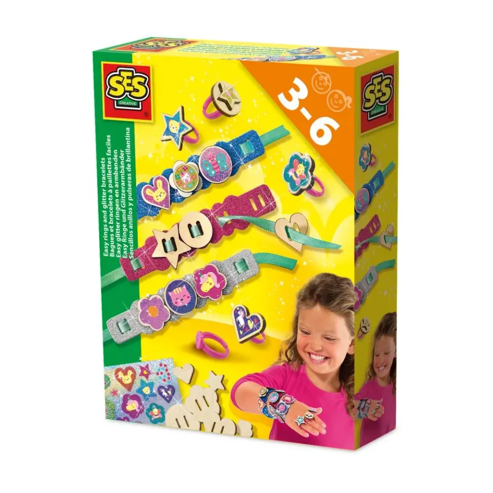 SES Creative Glitter Smykkesæt Ringe og Armbånd 8 dele