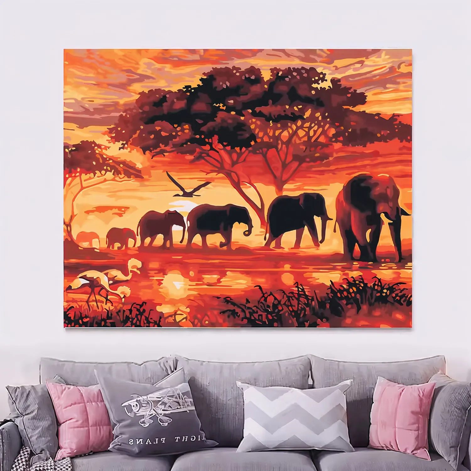 Craftsy Elefanter og Solnedgang mal efter tal 40x50 cm dyr