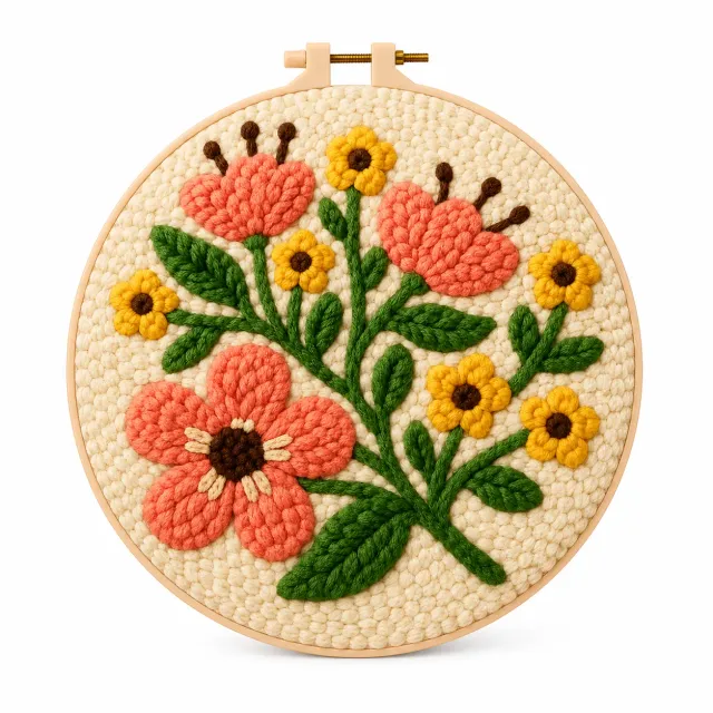 Craftsy Punch Needle Blomsterharmoni sæt 20 cm koral