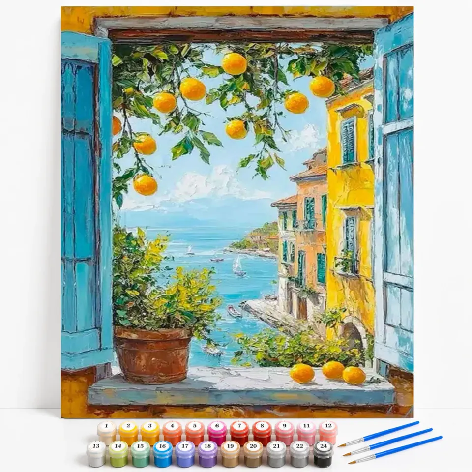 craftsy.dk Middelhavsvindue citroner mal efter tal 40x50 landskab