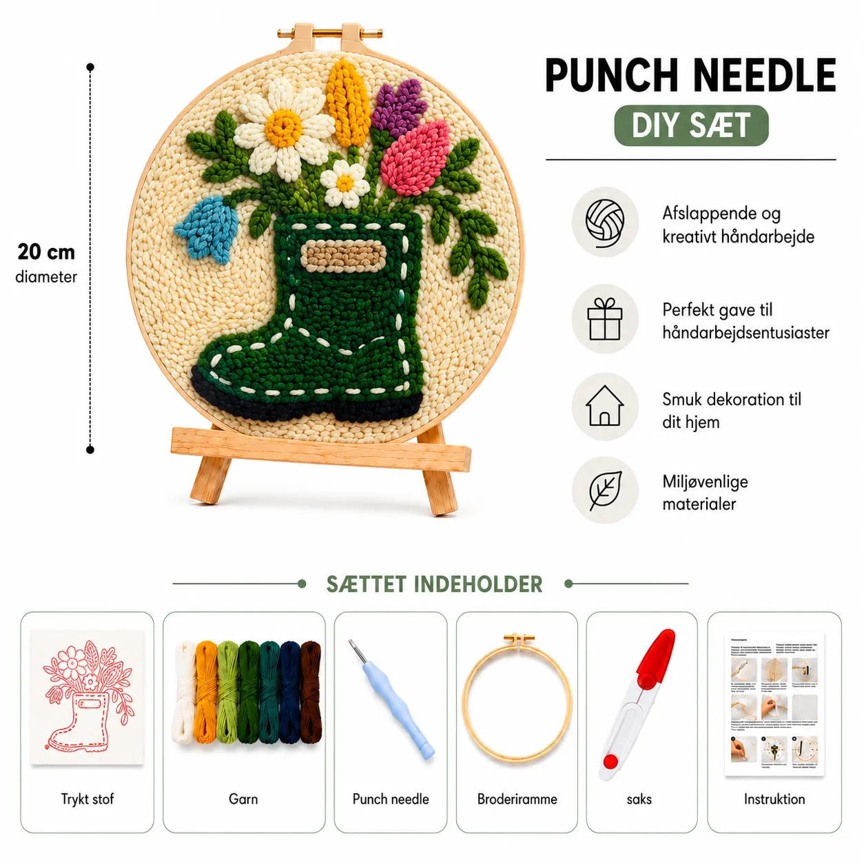 craftsy.dk Blomsterstøvle punch needle sæt 20 cm blomster
