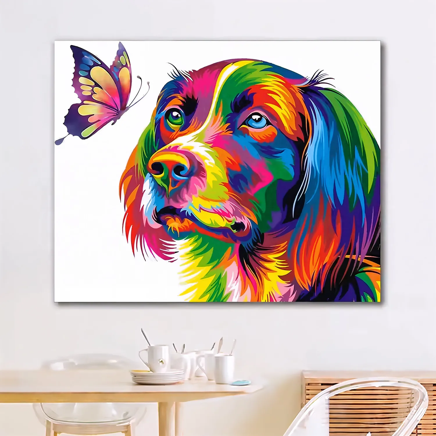 craftsy.dk Hund og Sommerfugl mal efter tal 40x50 cm dyr