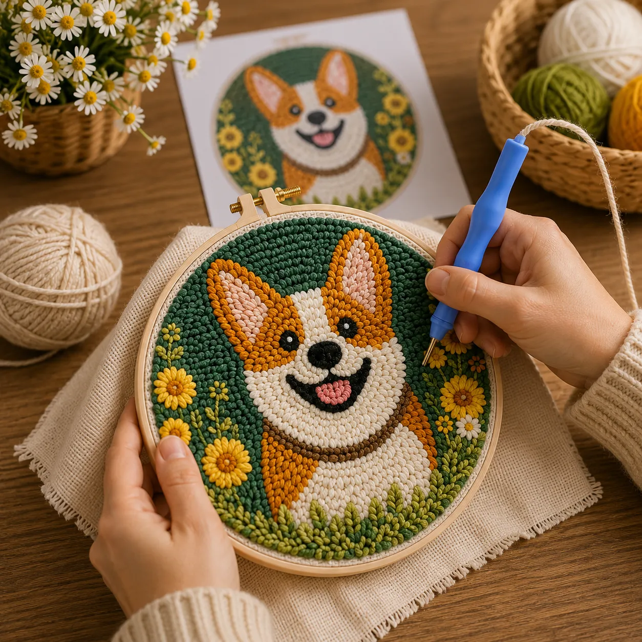 craftsy.dk Punch Needle Glad Corgi broderisæt 20 cm hund