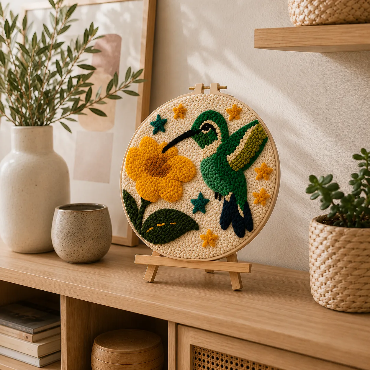 craftsy.dk Kolibri med Blomst punch needle sæt 20 cm gul