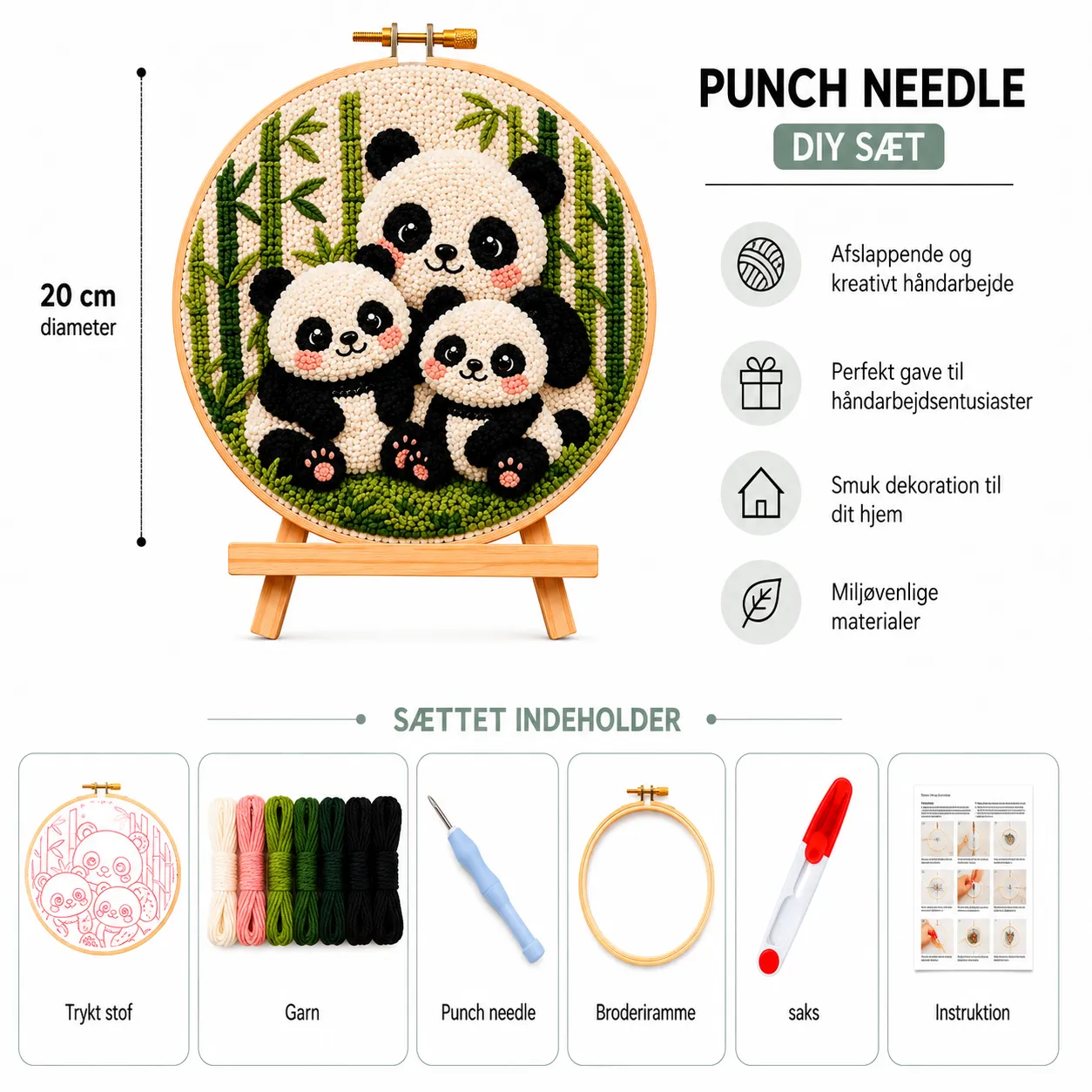 Craftsy Pandaer i Bambusskoven punch needle sæt 20 cm