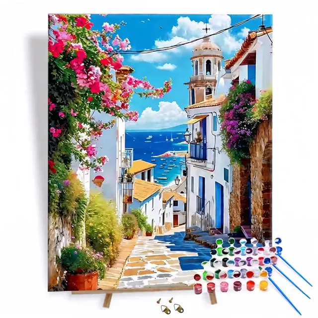 Craftsy Gade med Blomster mal efter tal 40x50 cm landskab