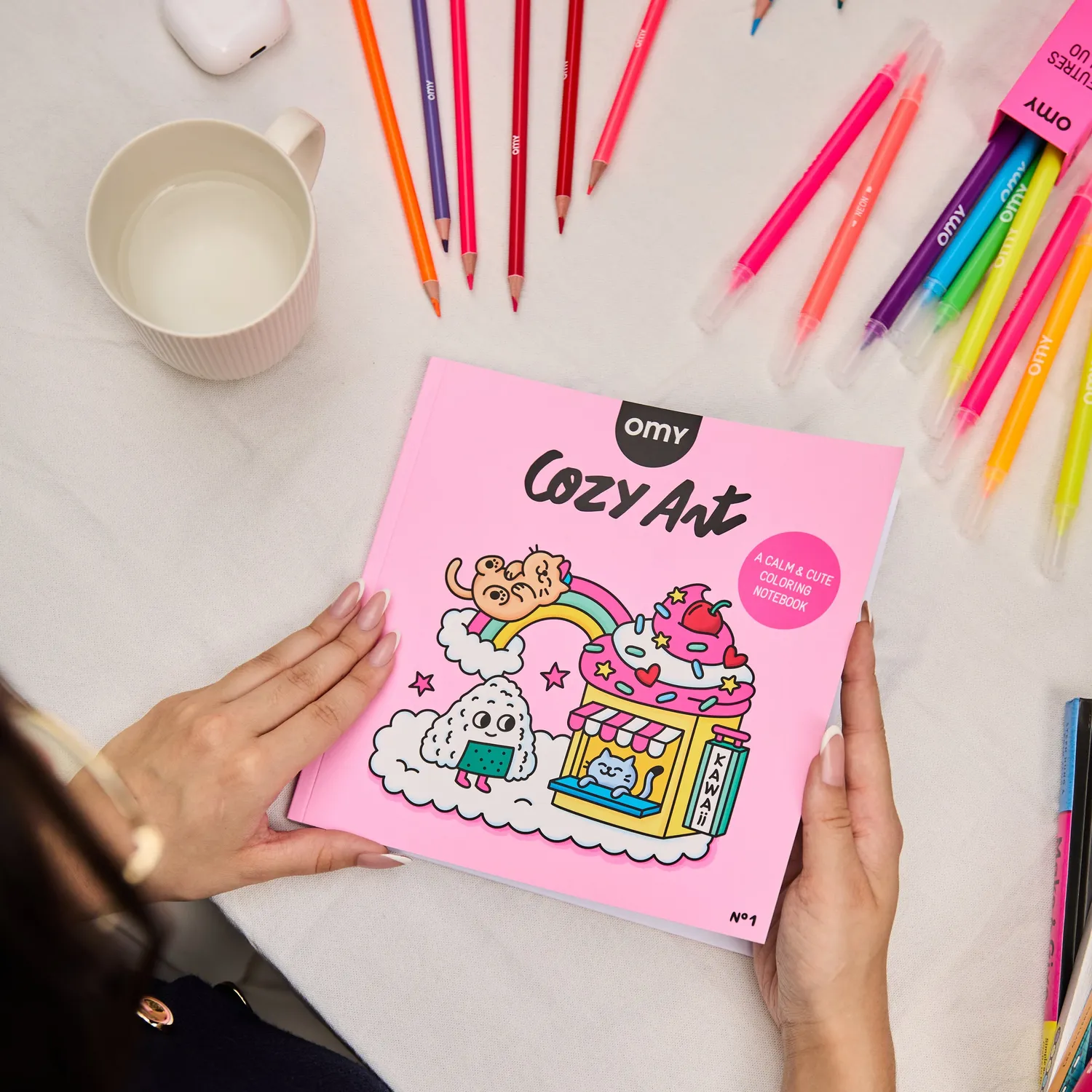 OMY Cozy Art Kawaii malebog 28 sider hygge