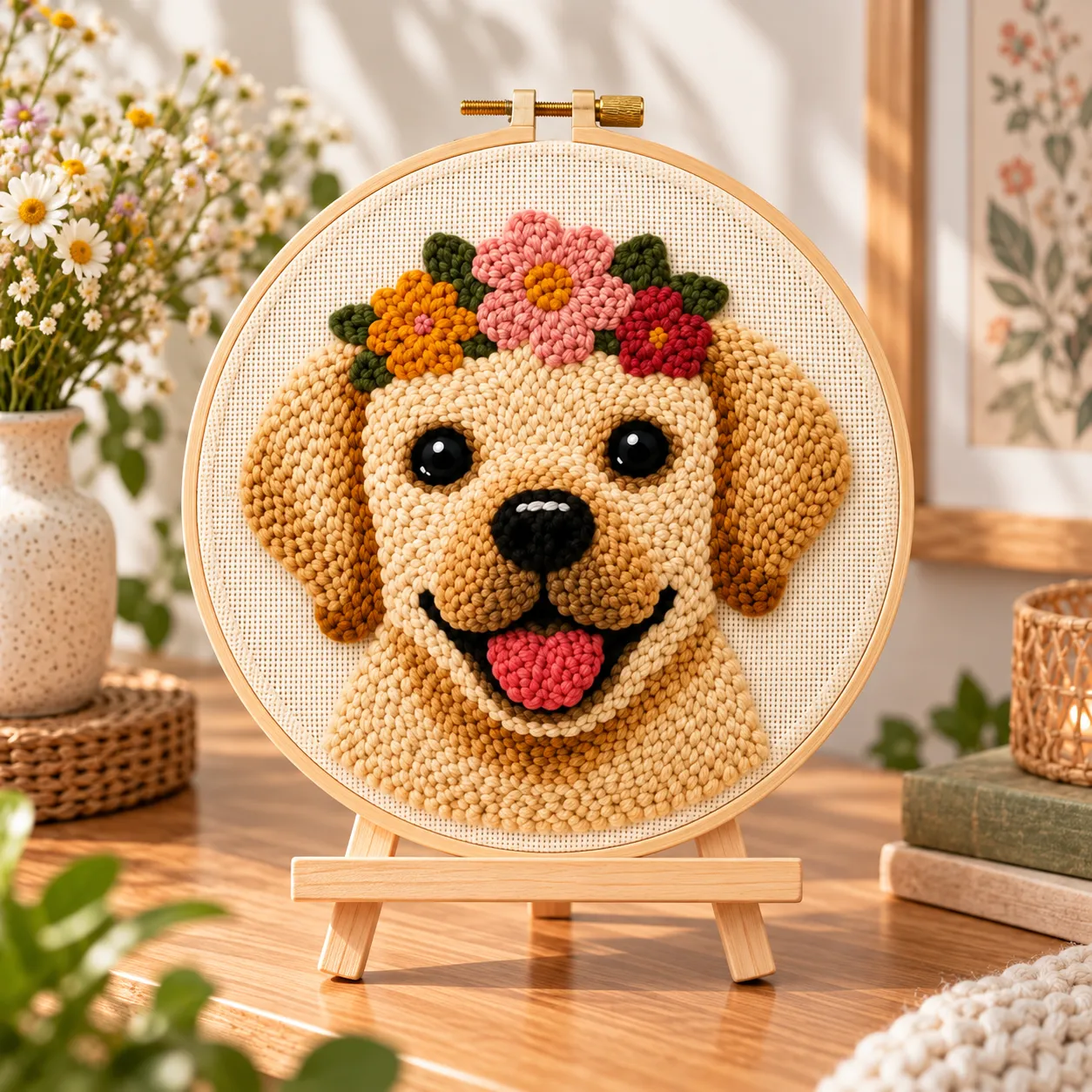 craftsy.dk Sød Hund punch needle sæt 20 cm blomsterkrans