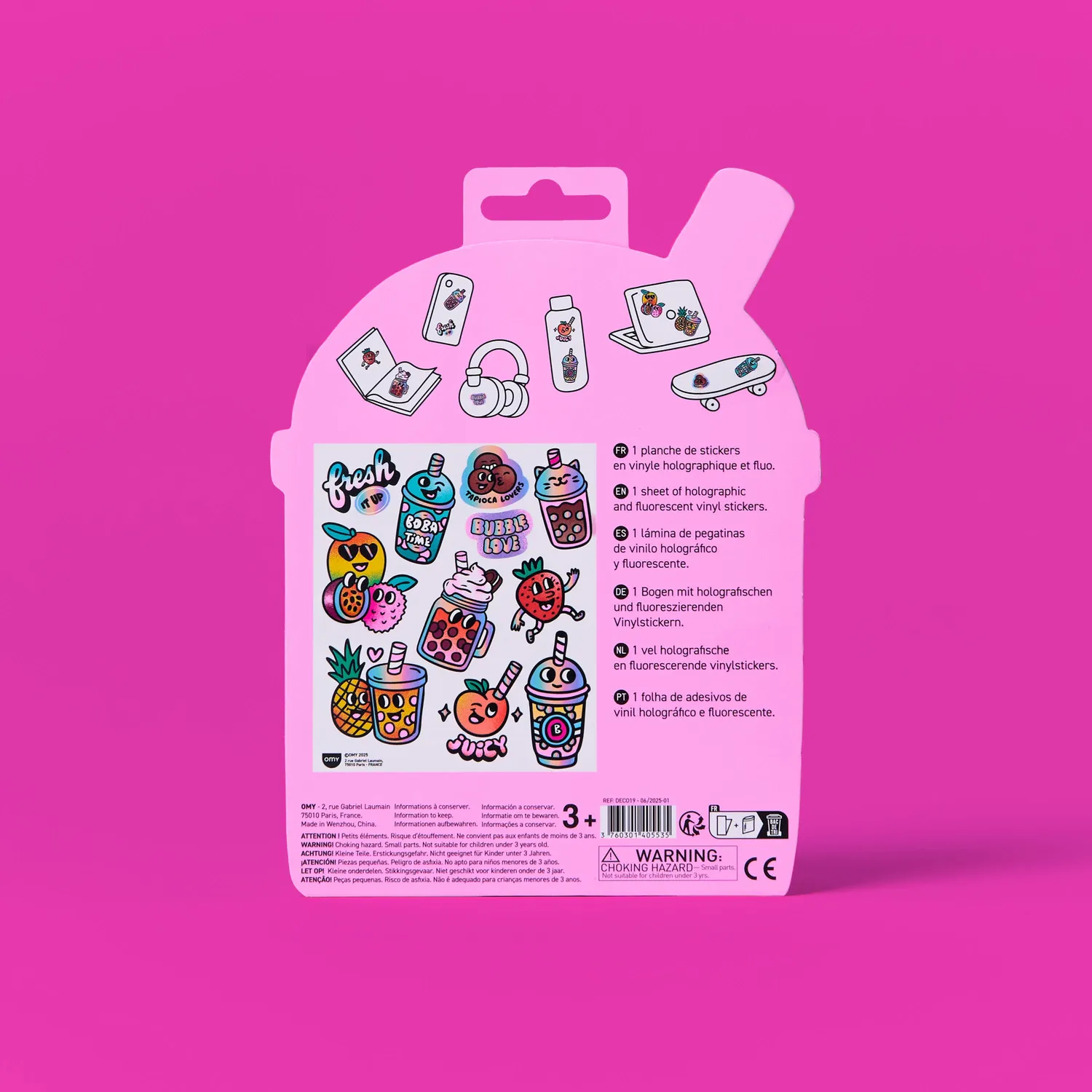 OMY Big Bubble Tea stickers fluoro holografiske