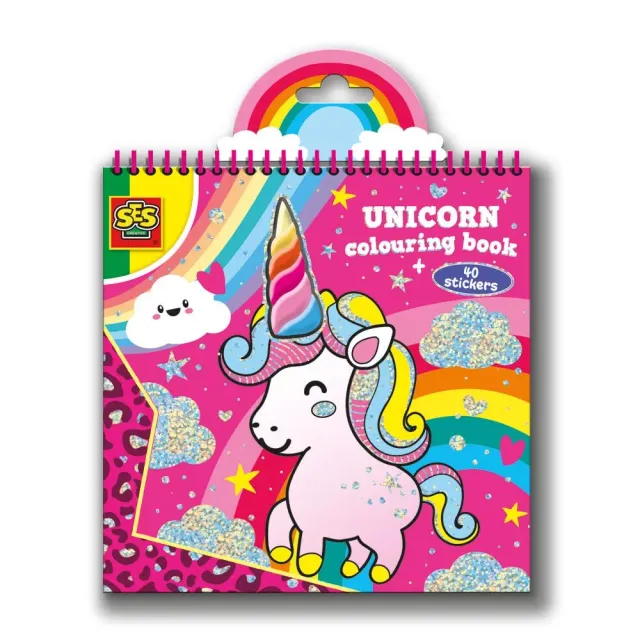 SES Creative Unicorn malebog med 40 klistermærker tykke streger