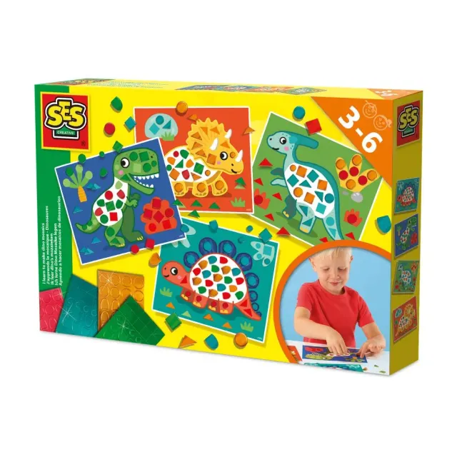 SES Creative Jeg lærer mosaiksæt dinoer XL 4 kort