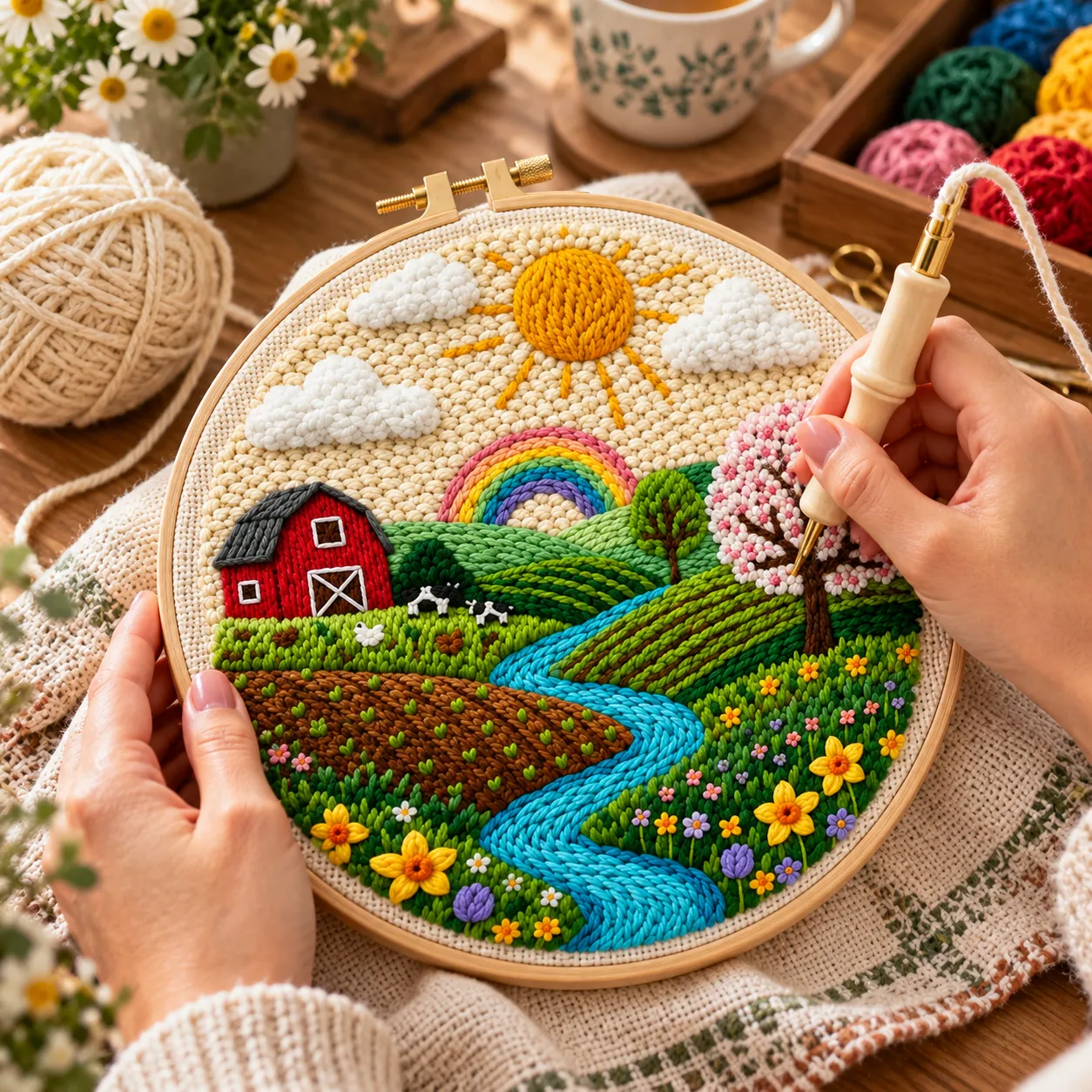 Craftsy Idyllisk Landskab Regnbue punch needle sæt 20 cm