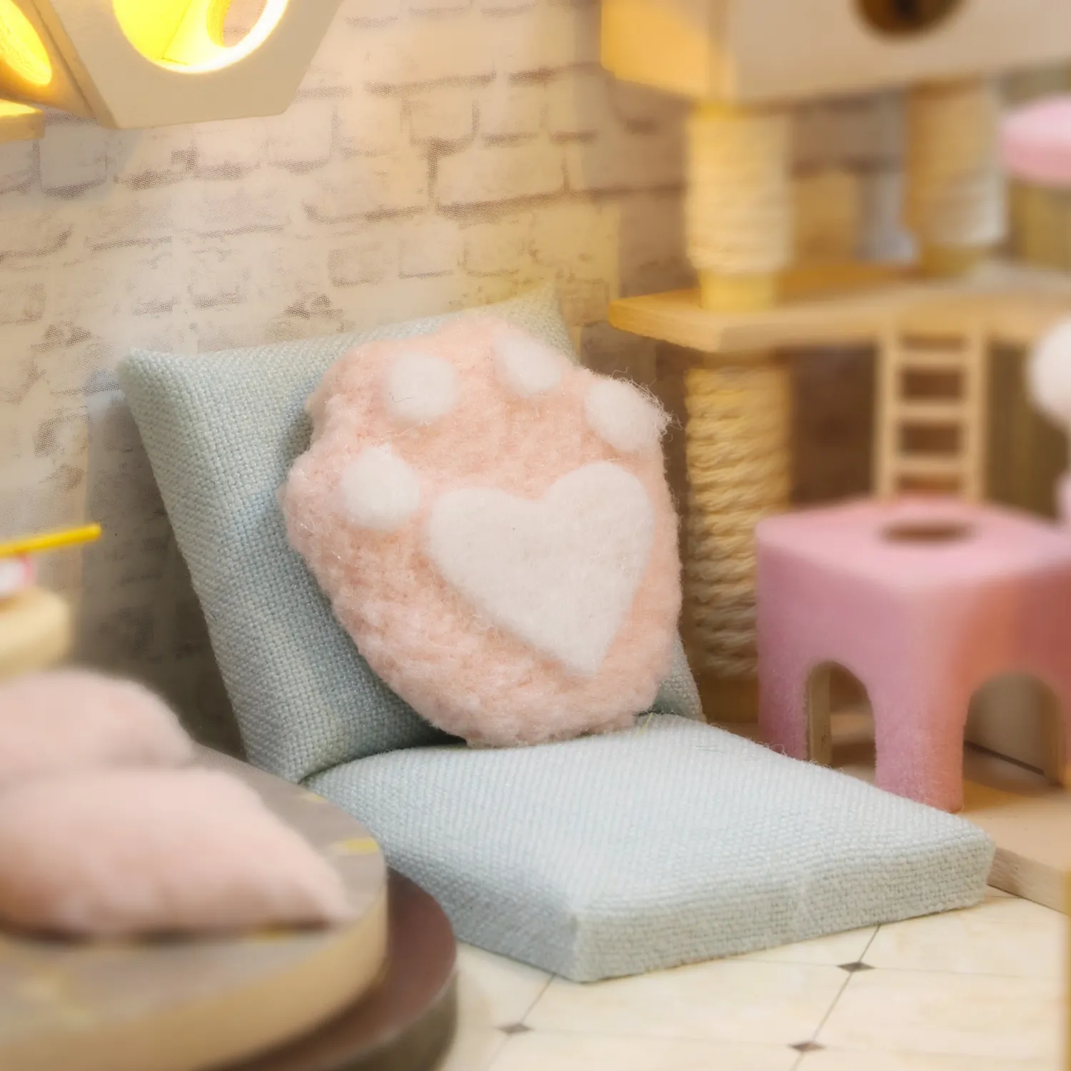 Craftsy Katte Café miniature diorama DIY byggesæt med LED-lys