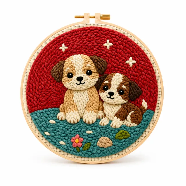 craftsy.dk To Søde Hunde punch needle sæt 20 cm til børn