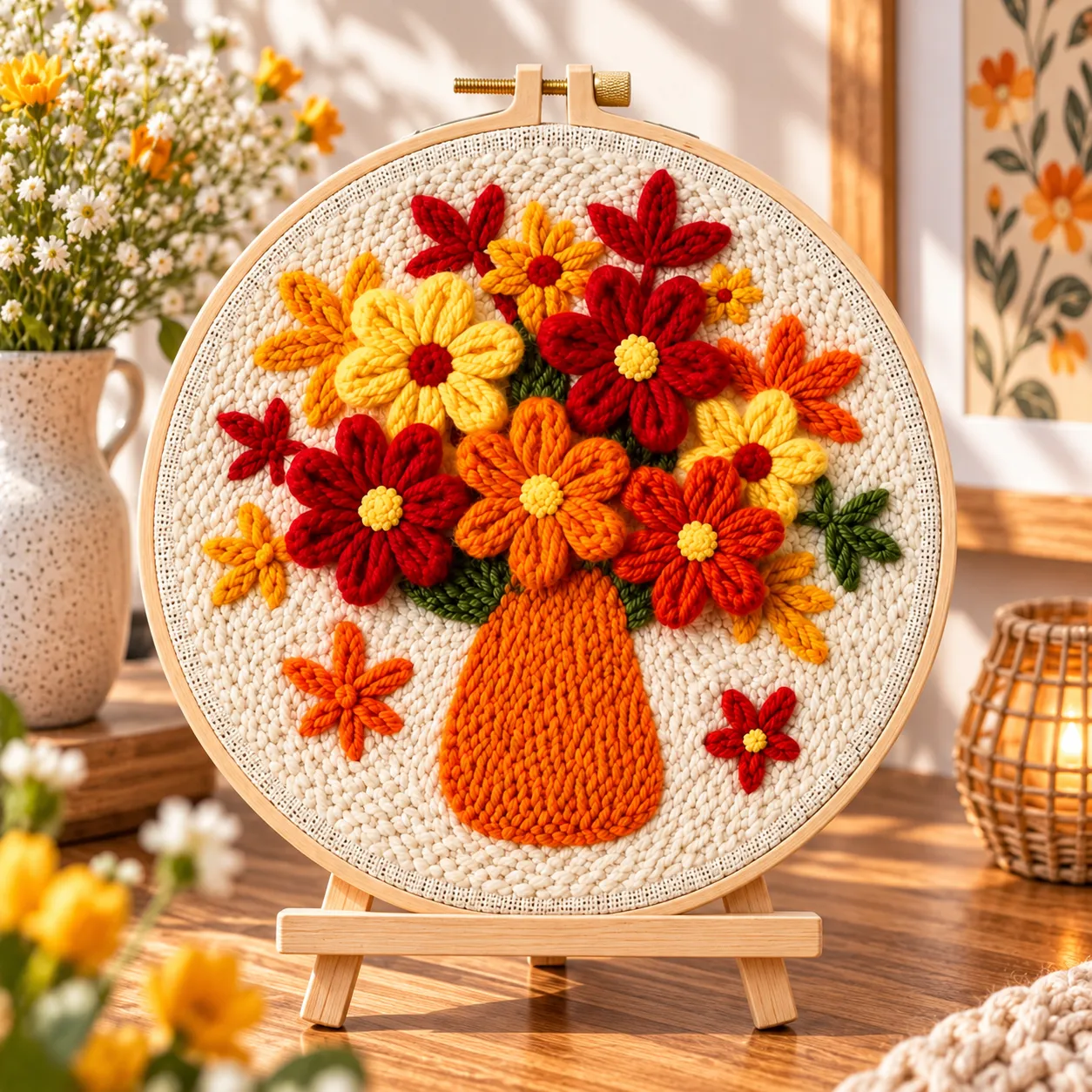 Craftsy Blomsterbuket i Vase punch needle sæt 20 cm blomster
