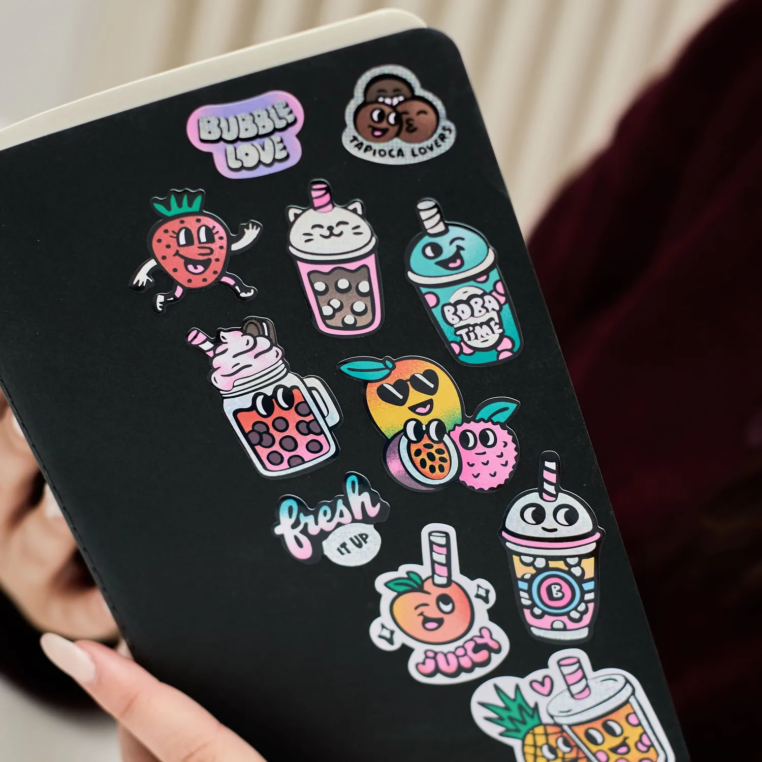 OMY Big Bubble Tea stickers fluoro holografiske