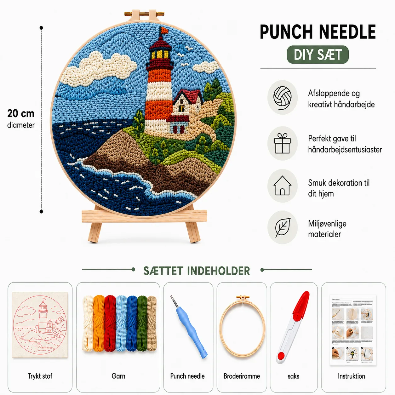Craftsy Punch Needle Fyrtårn ved Havet broderisæt 20 cm maritim