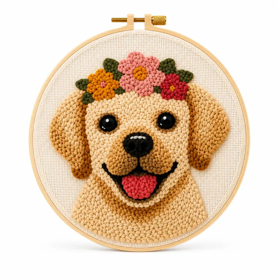 craftsy.dk Sød Hund punch needle sæt 20 cm blomsterkrans