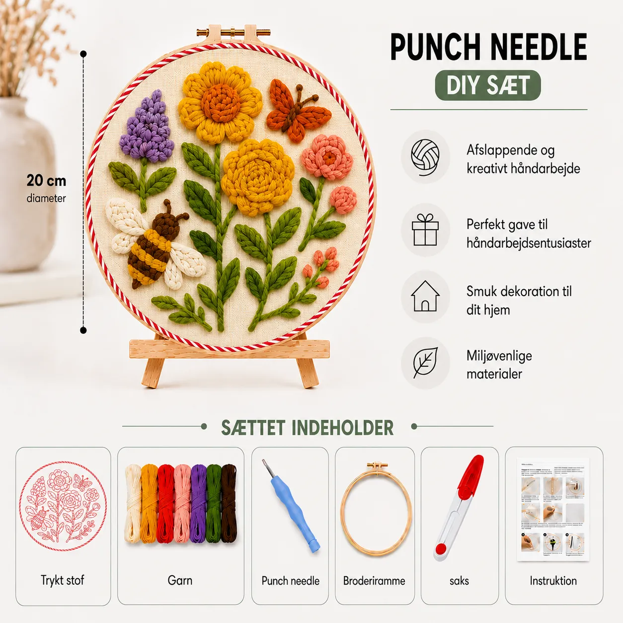 Craftsy Blomstrende Eng punch needle sæt 20 cm bi