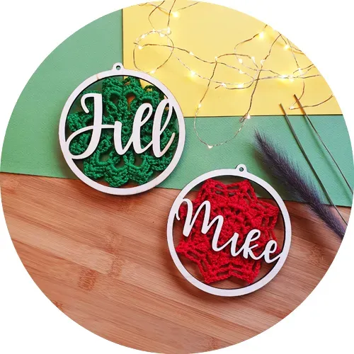 MooiHout DIY julekugle hæklesæt med navn mandala