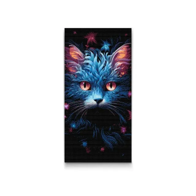 Road2Art Blå Kat diamond painting 40x80 cm runde 5D