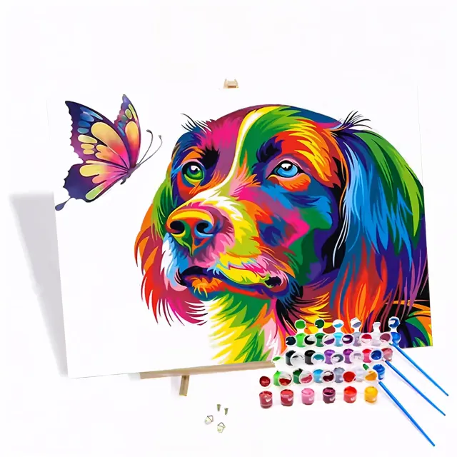 craftsy.dk Hund og Sommerfugl mal efter tal 40x50 cm dyr