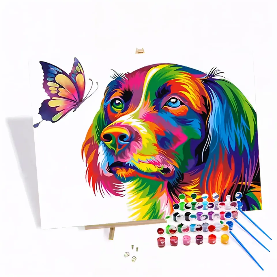 craftsy.dk Hund og Sommerfugl mal efter tal 40x50 cm dyr