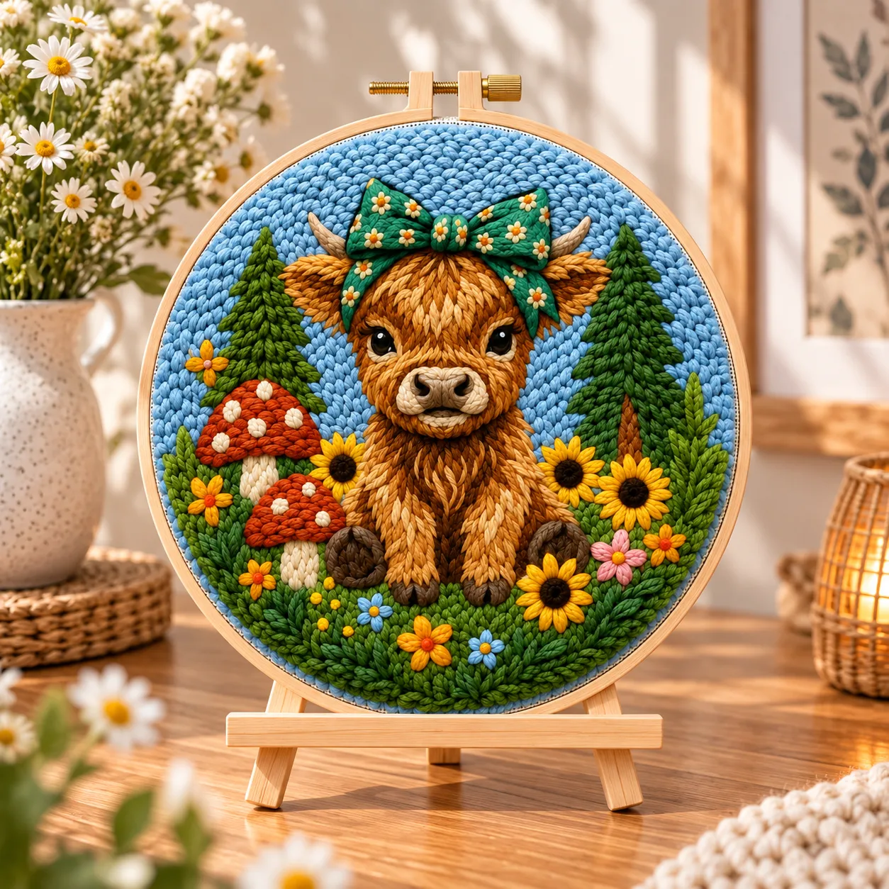 craftsy.dk Punch Needle Kalv med Blomster broderisæt 20 cm