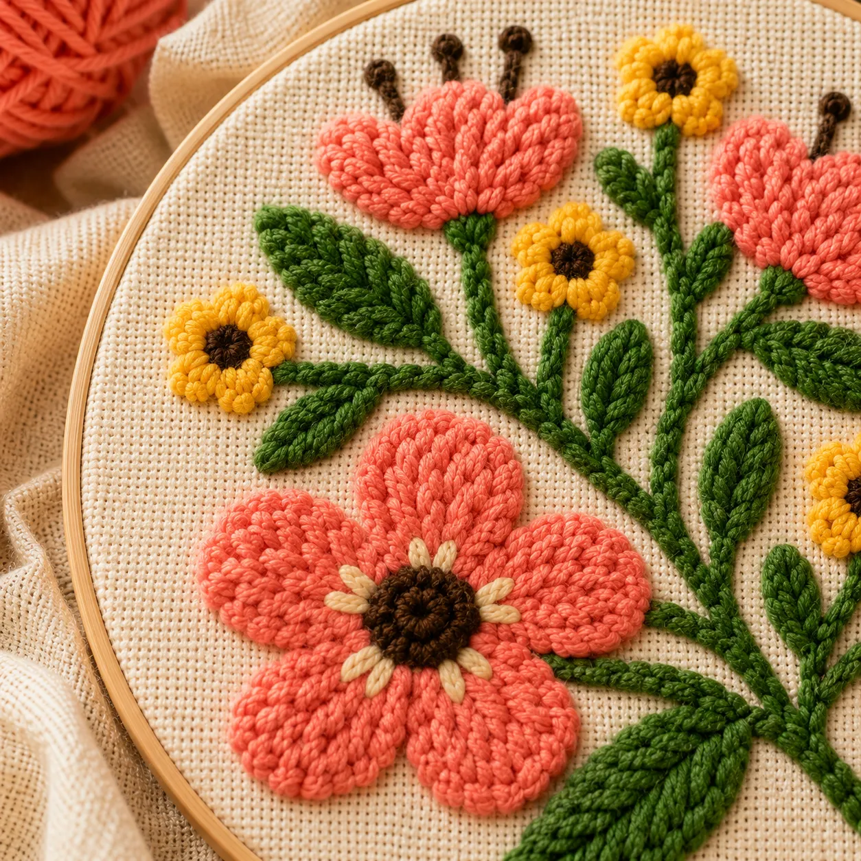 Craftsy Punch Needle Blomsterharmoni sæt 20 cm koral