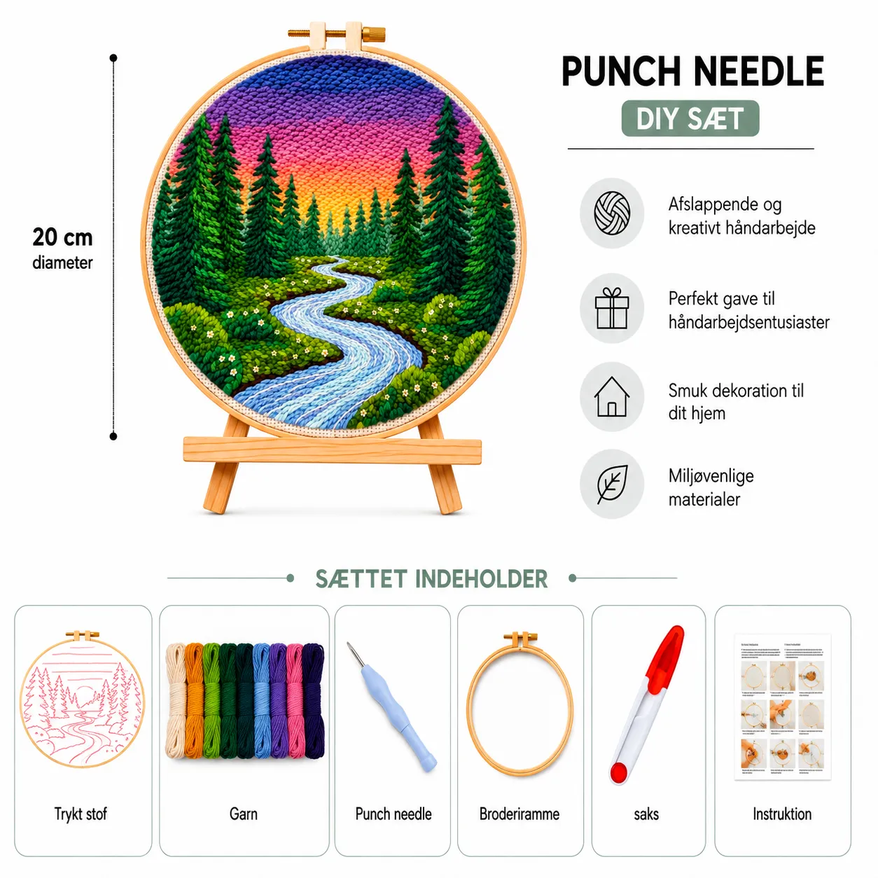 Craftsy Skovlandskab punch needle sæt 20 cm flod