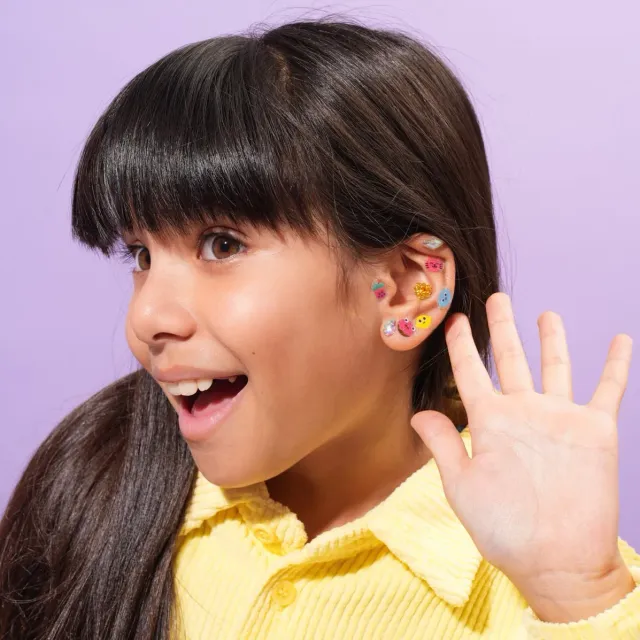 OMY Kawaii EAR01 klistermærkeøreringe guld fluo