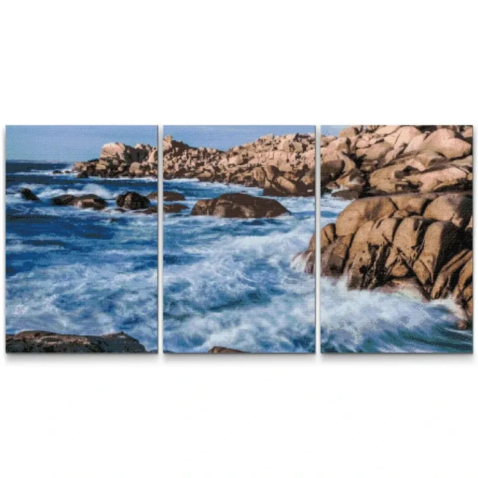 Road2Art Kystlinje i Bølger 3-delt diamond paint 3x30x40